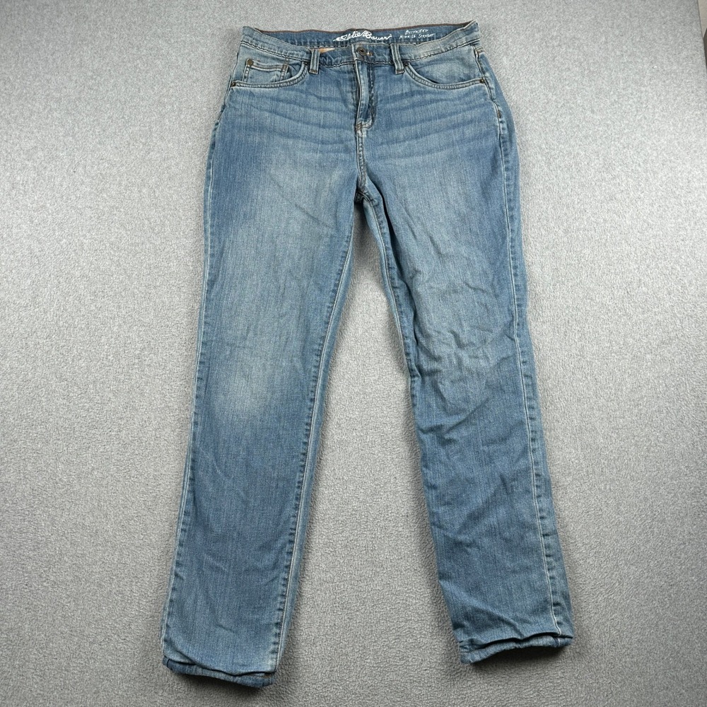 Eddie Bauer Jeans Womens 8 Boyfriend Midrise Straight Blue Flannel Lined Denim